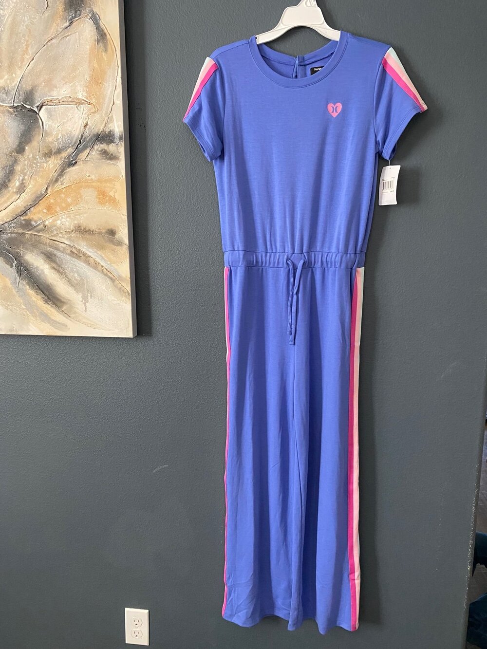 Hurley girls jumpsuit XL nwt blue pink striped